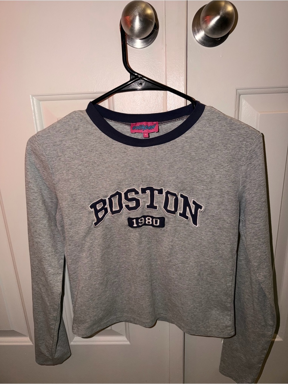 Edikted Gray Crewneck Sweatshirt with Navy Trim